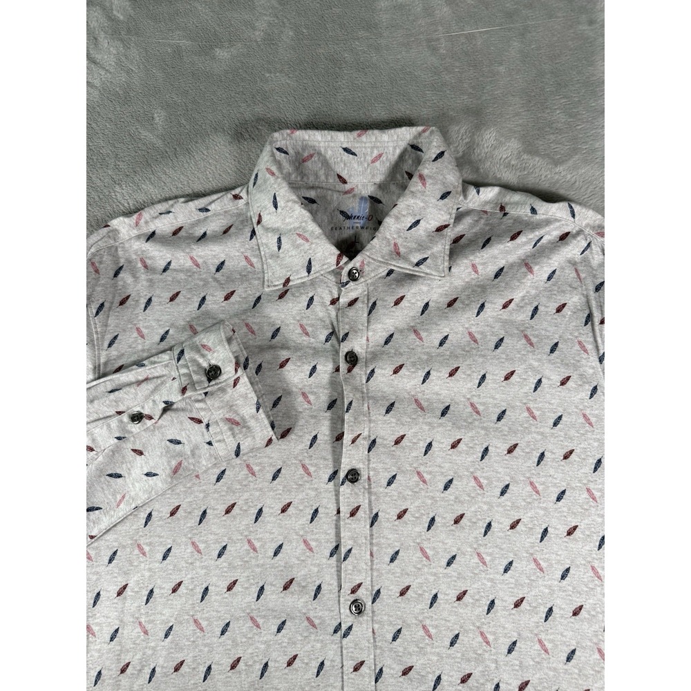 Johnnie O Featherweight Shirt Mens Large Grey All over Feather Print Button Up